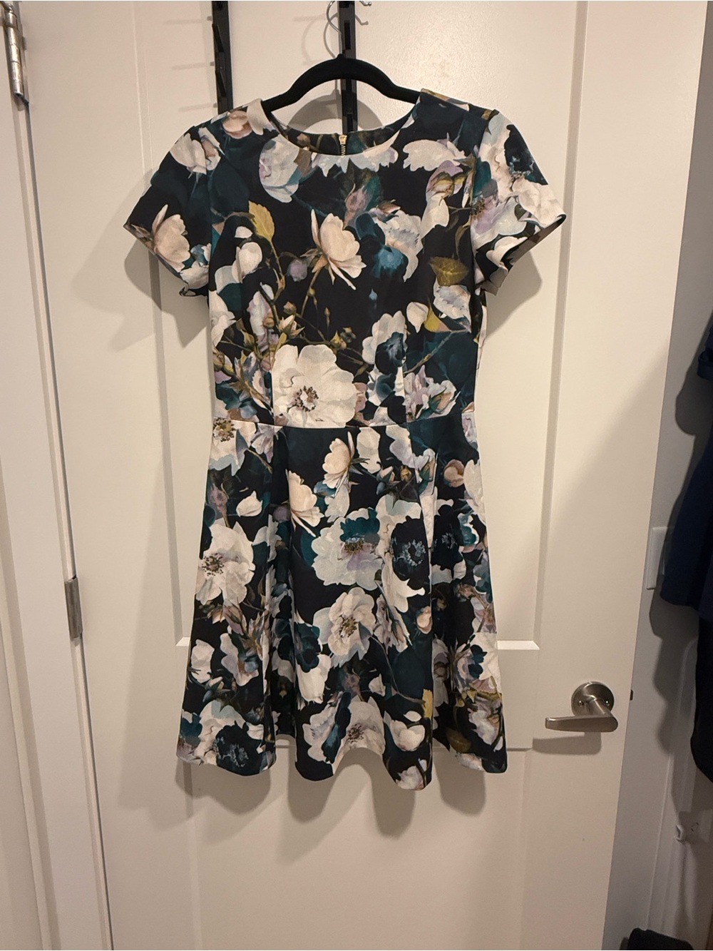 Eliza J Floral Midi Dress with Cream & Teal Accents